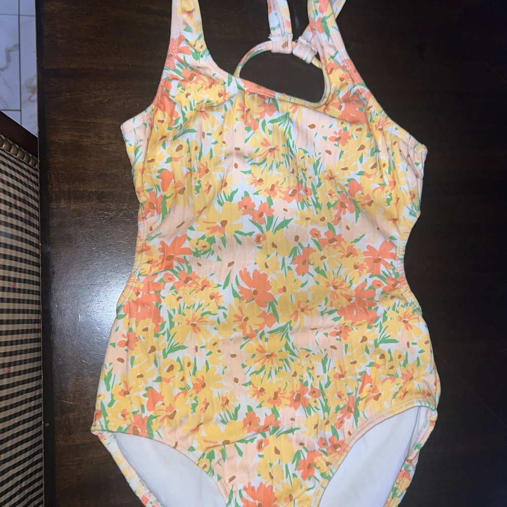 Art Class Floral Kids Swim One Piece - Orange and Yellow